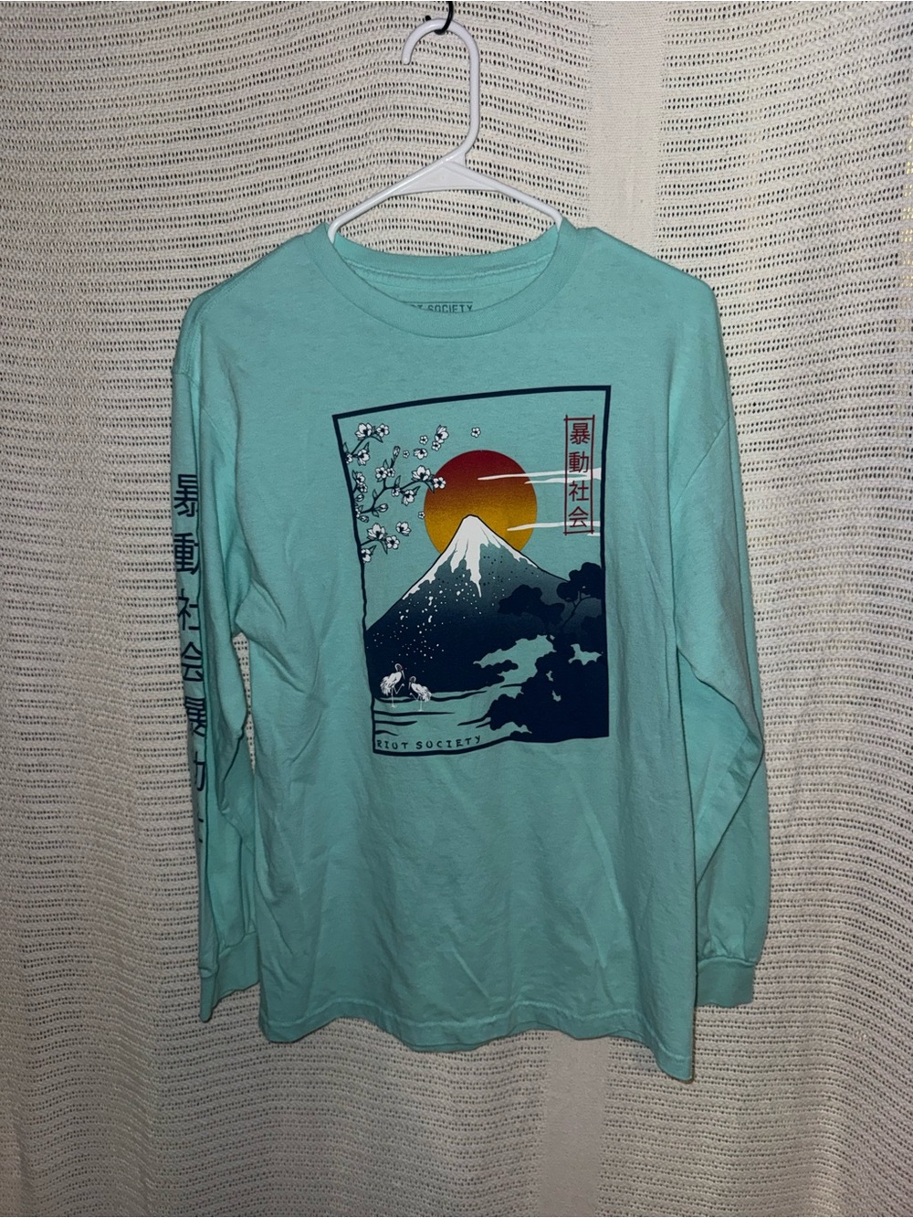Men's Aqua Long-Sleeve Graphic Shirt